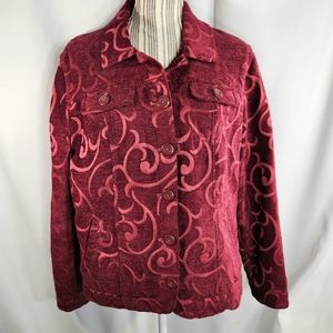 Croft & Barrow Red Tapestry Button Down Jacket w/ Pockets Size Large